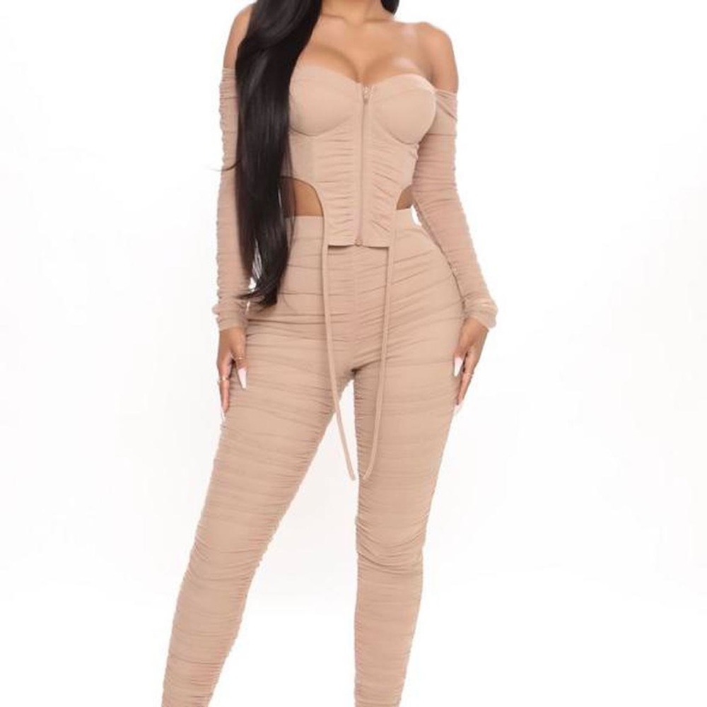 FashionNova Spill The Tea Pant Set - Nude